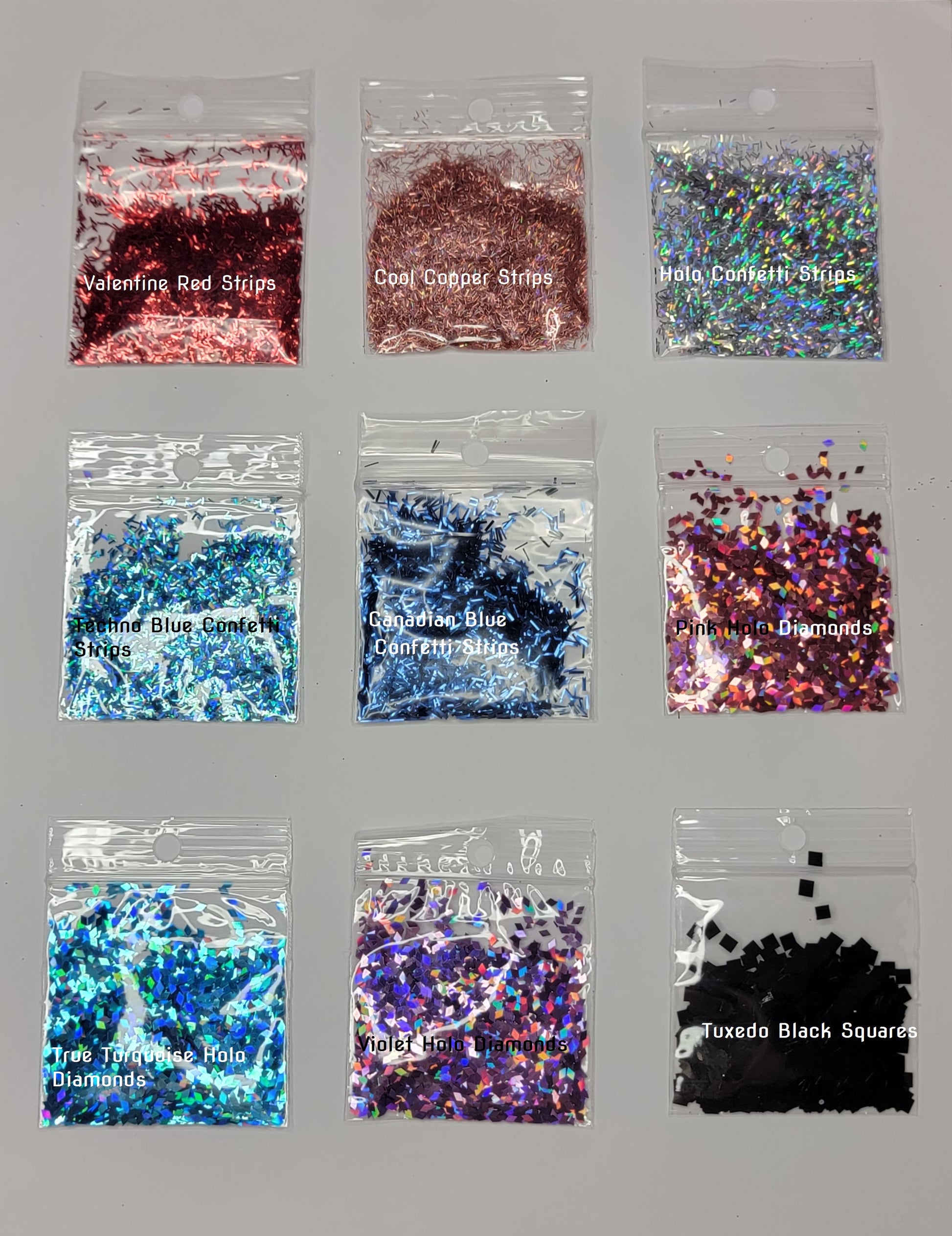 Shaped Glitters - Confetti Strips, Diamonds, and Squares